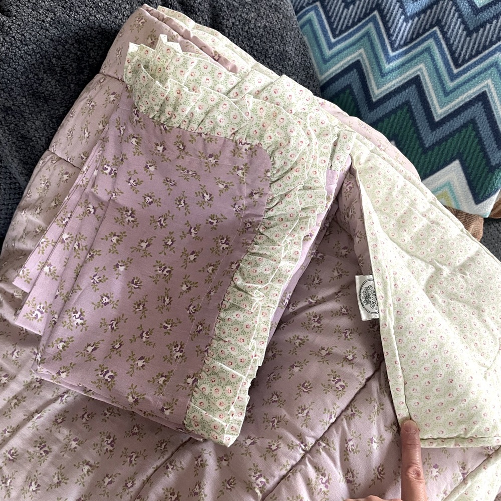 Laura Ashley Floral Lavender and Green Quilt Set